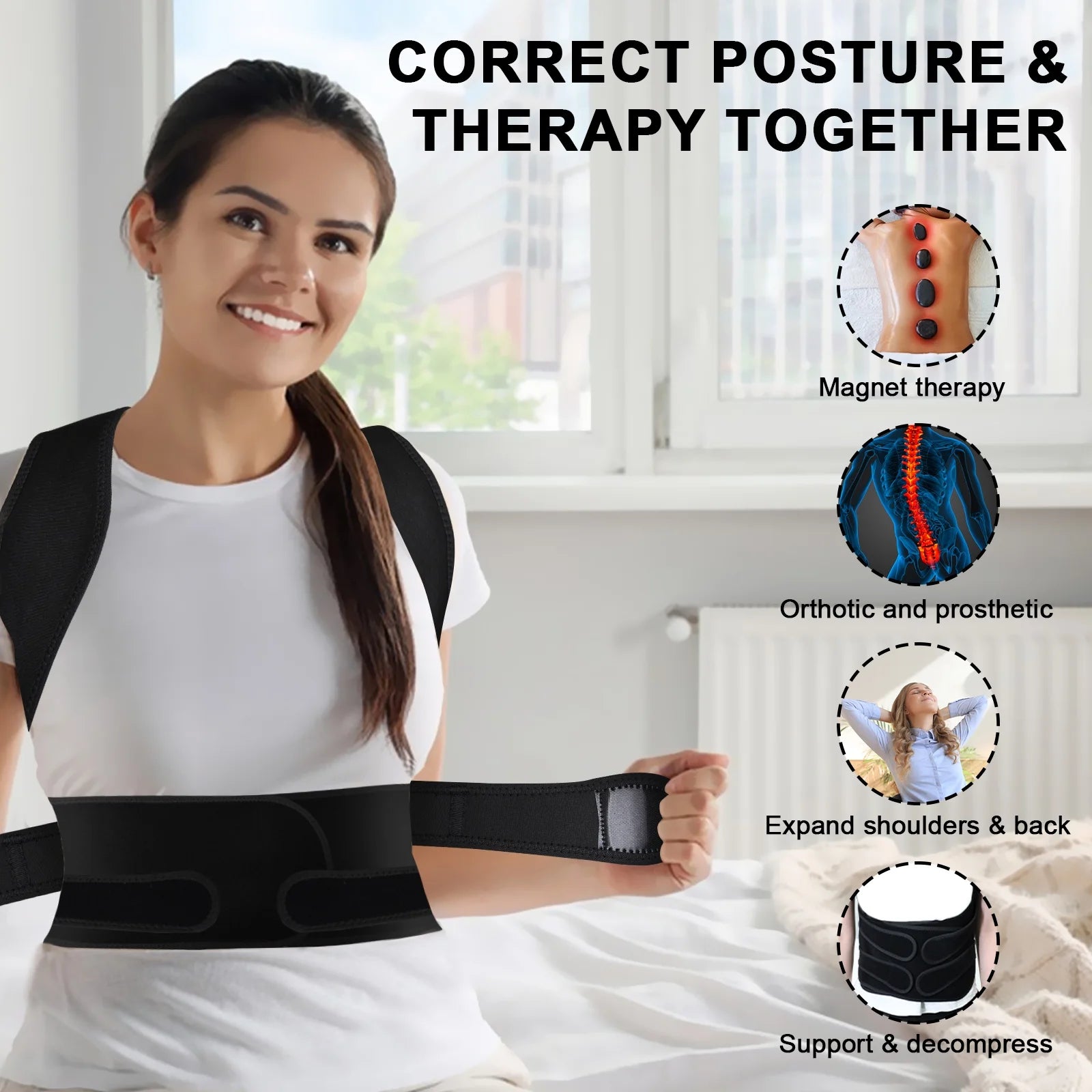 Back Brace and Posture Corrector for Women and Men, Adjustable and Lightweight - Scoliosis and Hunchback Correction (Medium)