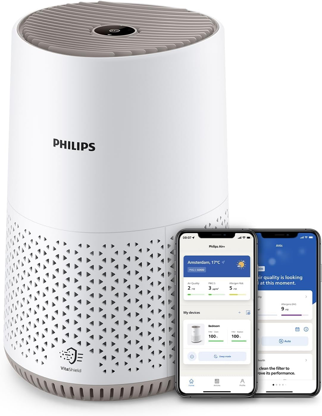 Philips Serie 600 Purificador De Aire Silencioso Y De Bajo Consumo, Para Alérgicos El Filtro HEPA Elimina El 99,97% De Los Contaminantes, Cubre Hasta 44M2. Controlado Por App, Blanco (AC0650/10)