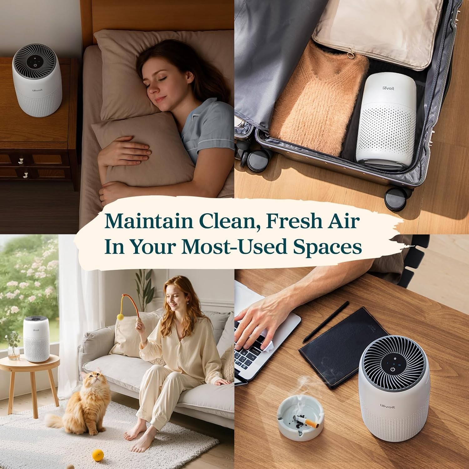 Air Purifier for Bedroom Home, Quiet HEPA Filter Cleaner with Fragrance Sponge & 3 Speed for Better Sleep, Air Frenshener, Allergies, Dust, Pet Dander, Odour, Smoke, Office, Desktop, Core Mini