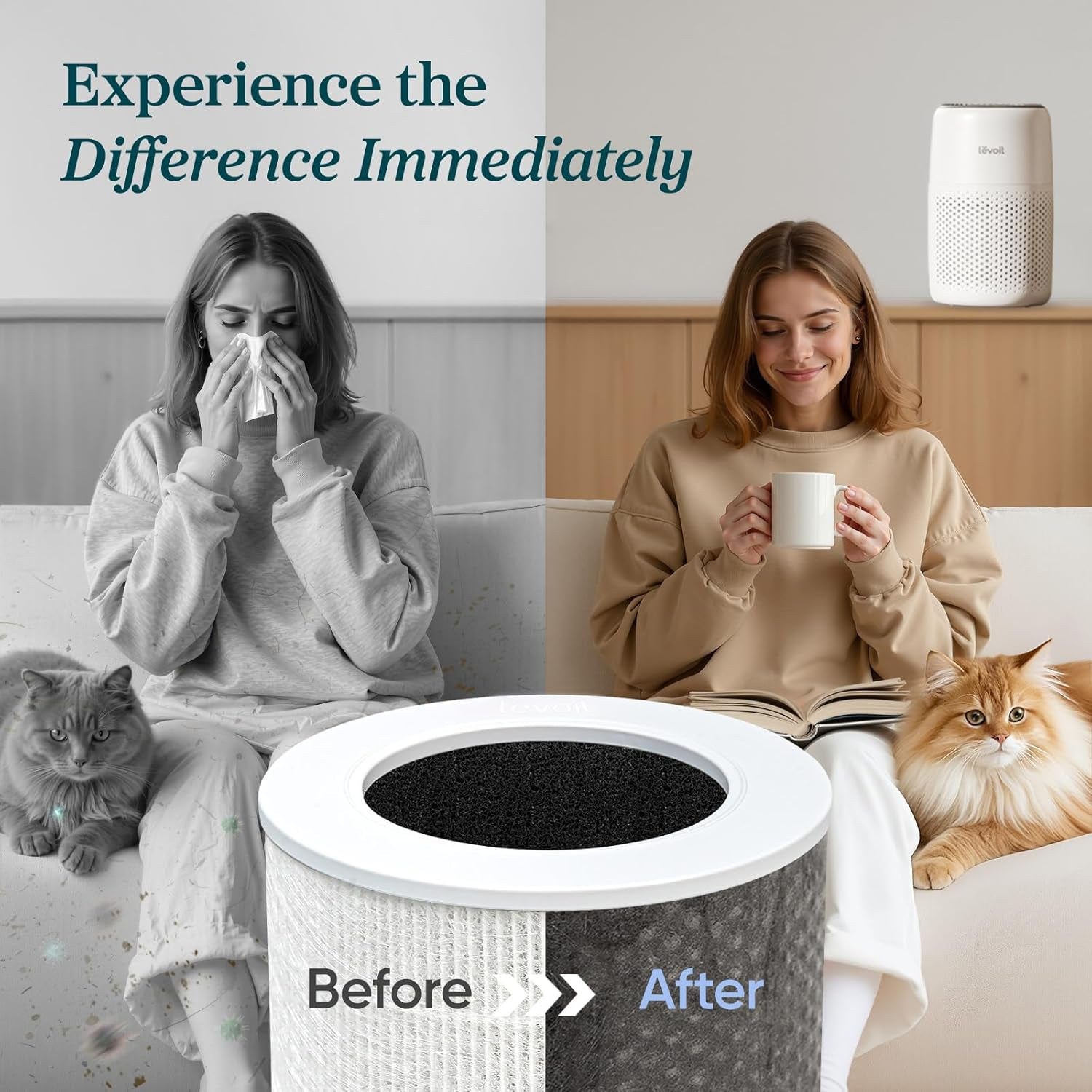 Air Purifier for Bedroom Home, Quiet HEPA Filter Cleaner with Fragrance Sponge & 3 Speed for Better Sleep, Air Frenshener, Allergies, Dust, Pet Dander, Odour, Smoke, Office, Desktop, Core Mini